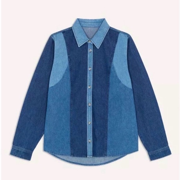 Ba&sh Denim Shirt Ianis Blue Patches Size L US 8 - Picture 3 of 7